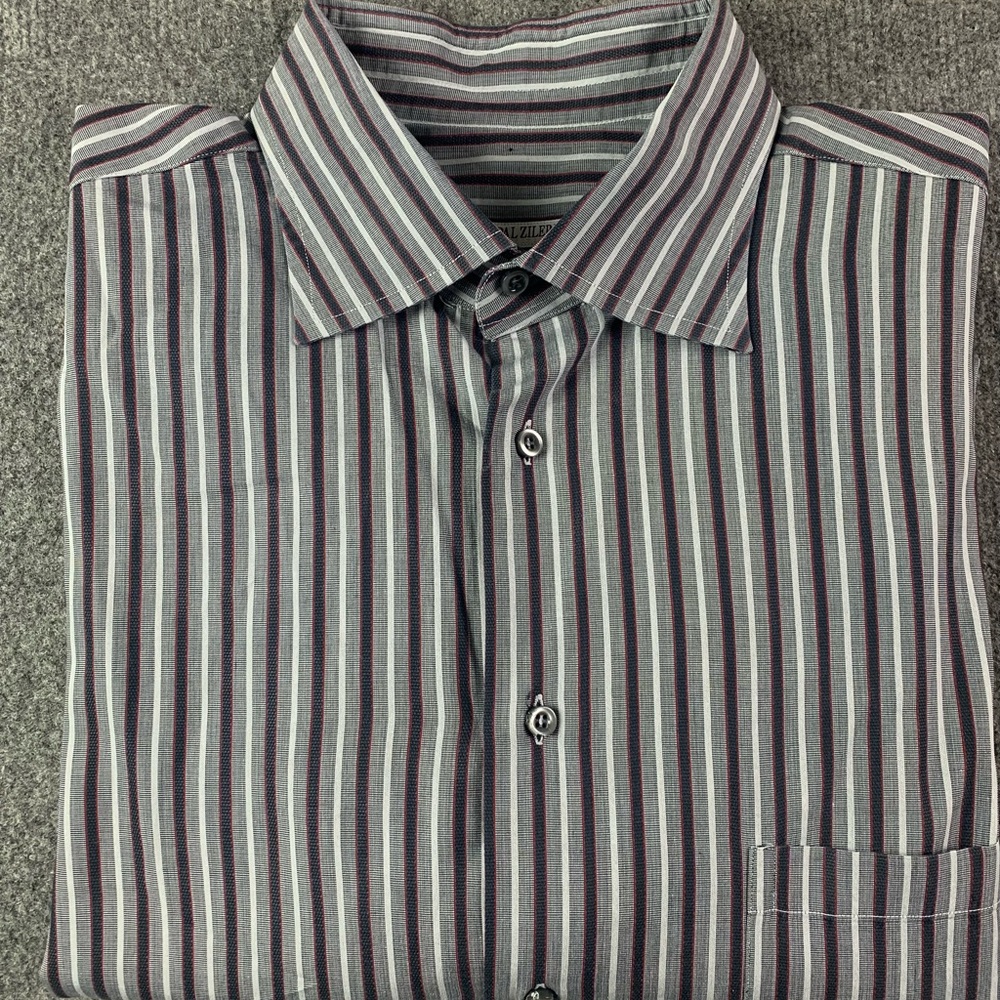 PAL Zileri Mens 100% Cotton Made In Italy Long Sleeve Dress Shirt Size 44-17.5